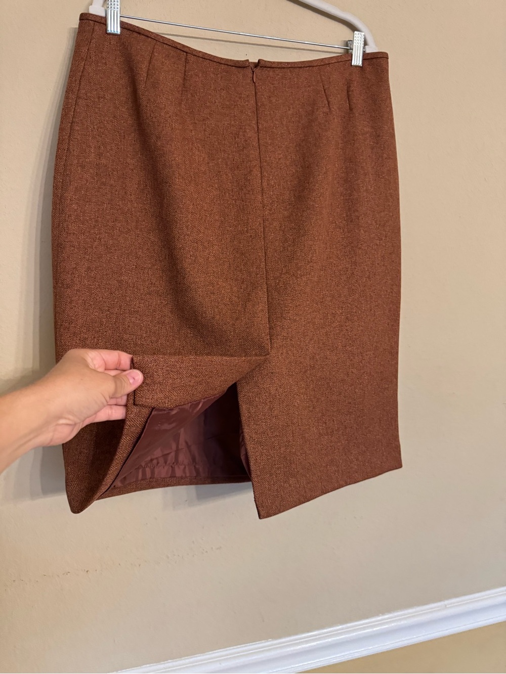 Le Suit Womens Skirt Blazer Suit Sz 14 Rust Terracota Brown Harringbone Business - Picture 13 of 16